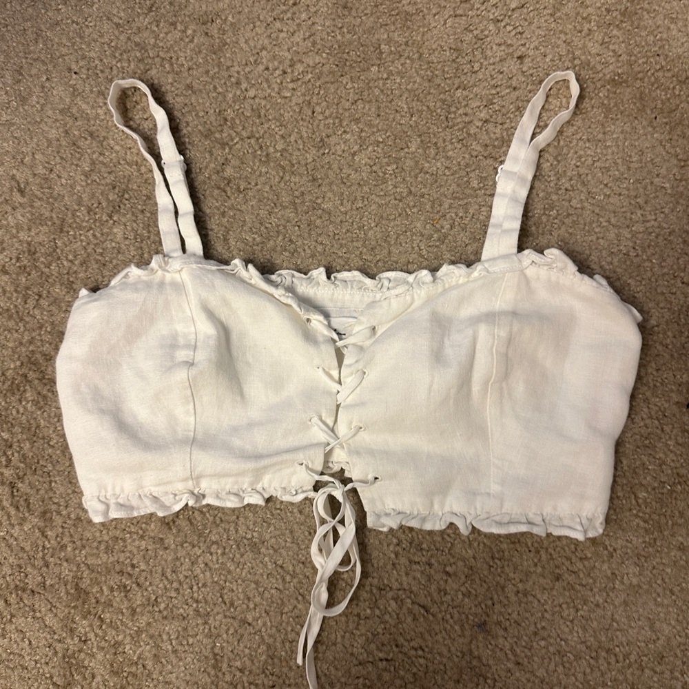 Wilfred White Lace-Up Crop Top